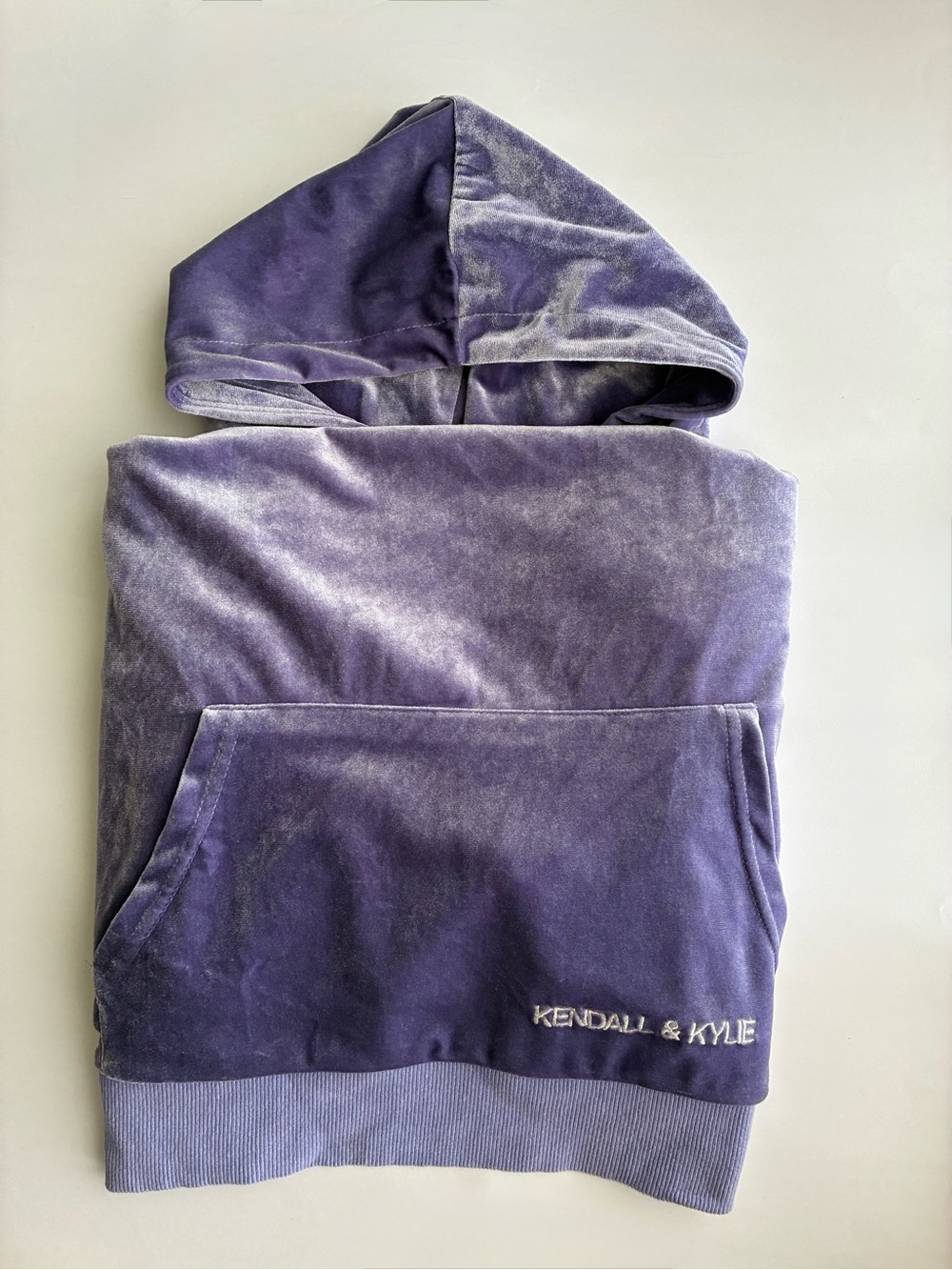 Kendall & Kylie Velvet Hoodie in Lavender Purple